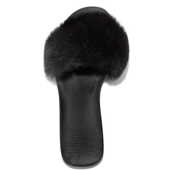 NEW Faux Fur Open Toe Slide Flat Sandal Flip Flops - Picture 5 of 6